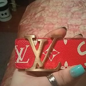 Louis Vuitton red leather belt